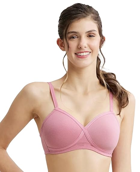Jockey FE40 Women’s Wirefree Padded Cotton T-Shirt Bra – Full Coverage with Cross-Over Fit & Adjustable Straps